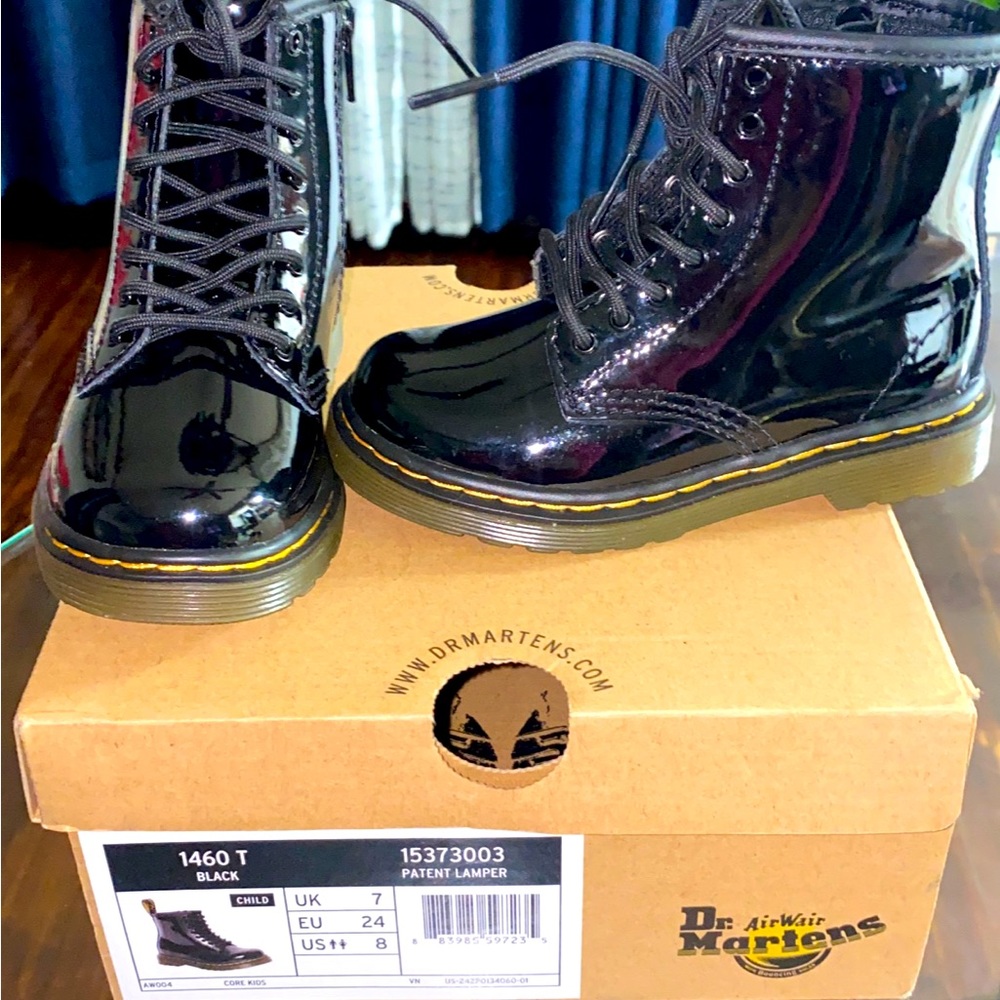 Toddler girl Dr.Martens Black Patent Leather Boots.